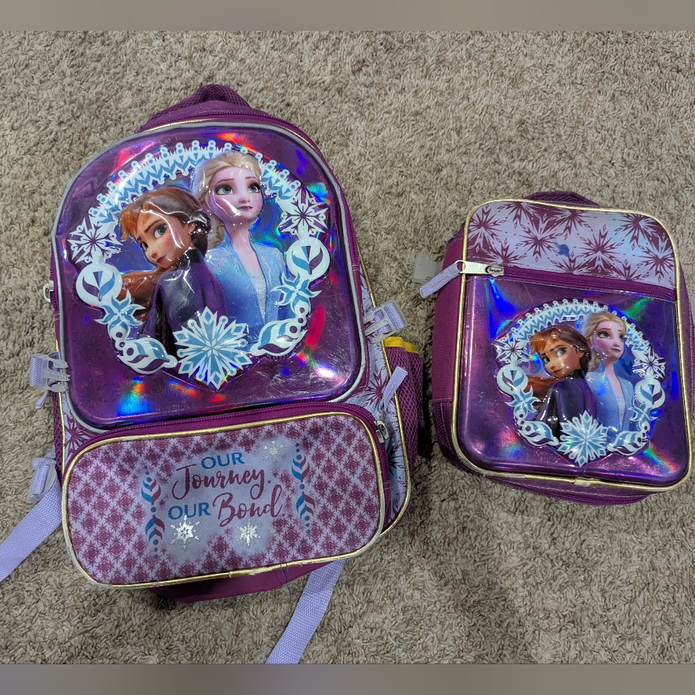 Disney Princess Frozen 2 Backpack And Lunchbox Anna And Elsa Purple Irridescent